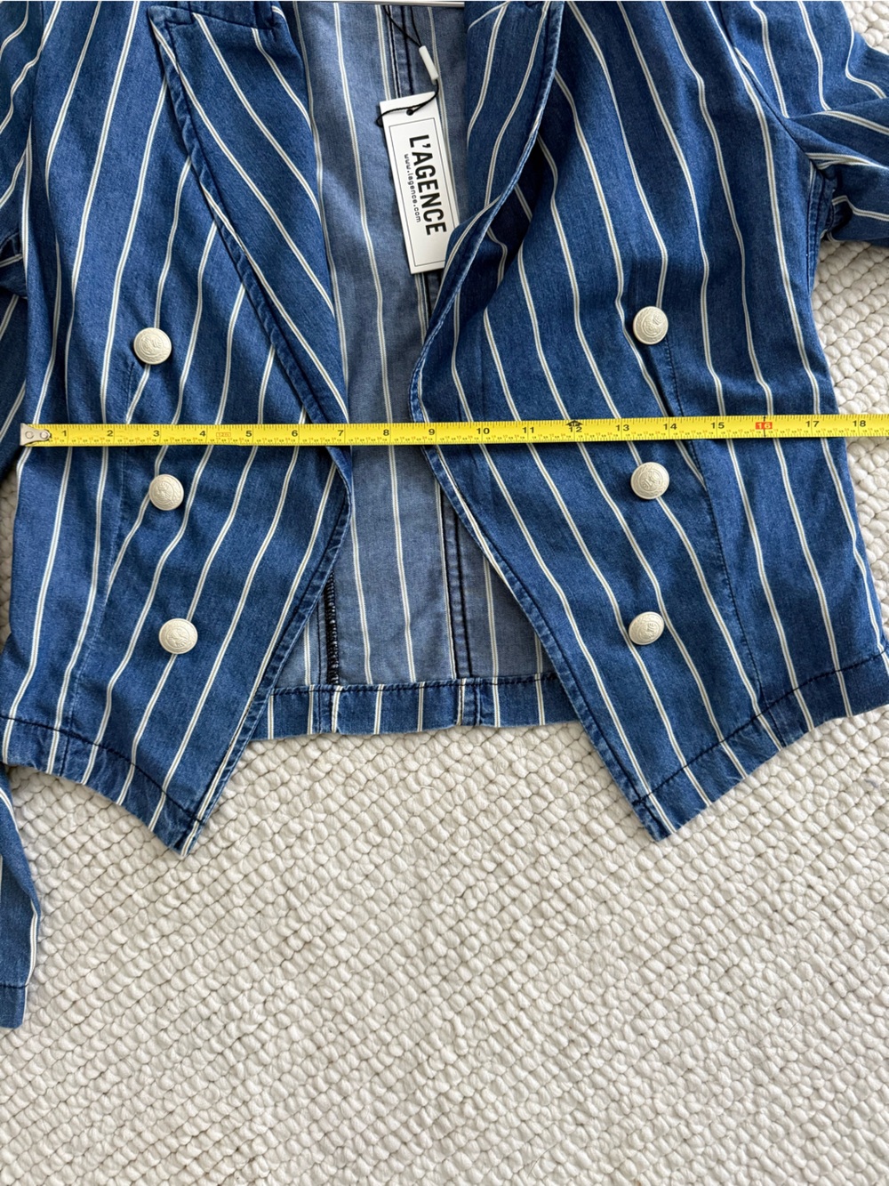 L'AGENCE Navy and White Striped Cropped Double-Breasted Blazer - Picture 8 of 10